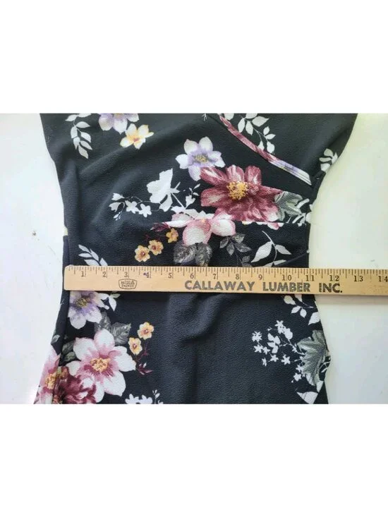 Womens Y2K Babydoll Asymmetric Fairy Grunge Romper Size S Black Floral Artsy - Picture 5 of 14